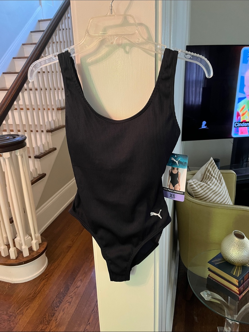 NWT Puma Black Ribbed Scoop One-Piece Swimsuit